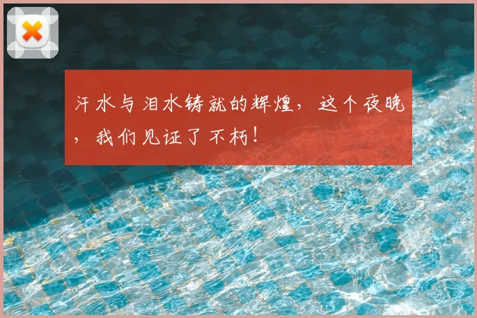 汗水与泪水铸就的辉煌，这个夜晚，我们见证了不朽！